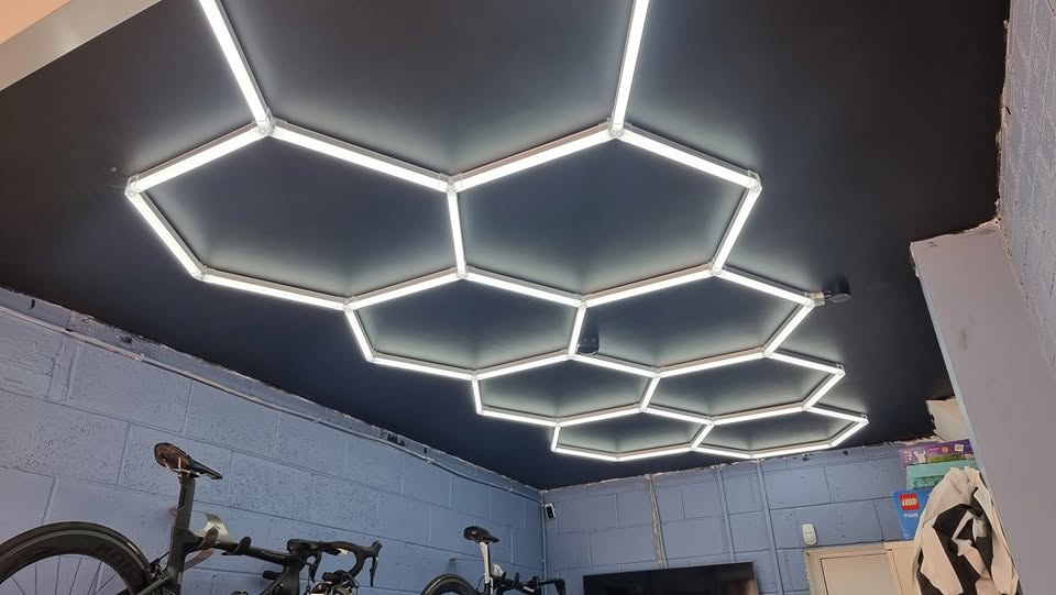 Modern hex ceiling light installation