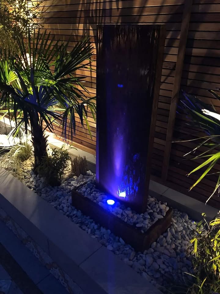 Exterior feature lighting on a modern property